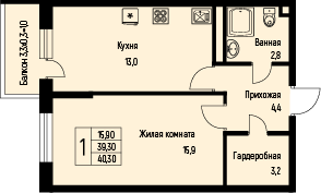 38,5 м², 1-комнатная квартира 4 581 962 ₽ - изображение 1