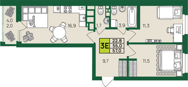 62,6 м², 3-комнатная квартира 2 995 000 ₽ - изображение 58
