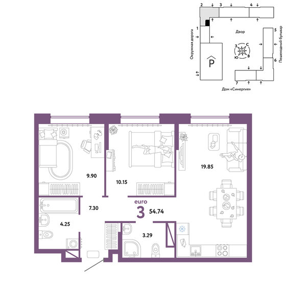 54,7 м², 3-комнатная квартира 6 150 000 ₽ - изображение 1