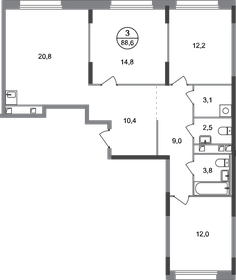 Квартира 88,6 м², 3-комнатная - изображение 1