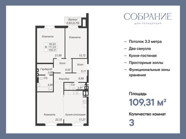 Квартира 109,3 м², 3-комнатная - изображение 1