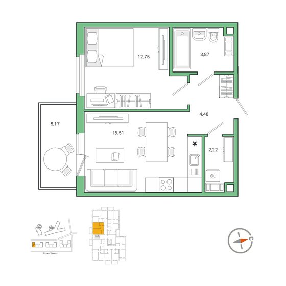 40,5 м², 1-комнатная квартира 7 590 000 ₽ - изображение 7