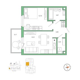 40,5 м², 1-комнатная квартира 7 191 000 ₽ - изображение 1