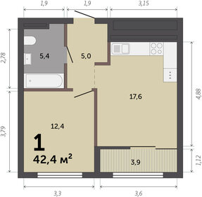 41,7 м², 1-комнатная квартира 5 500 000 ₽ - изображение 70