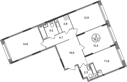 Квартира 76,2 м², 3-комнатная - изображение 1