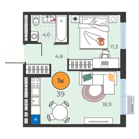 Квартира 39 м², 1-комнатная - изображение 1