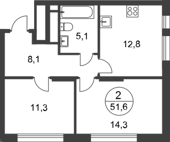 Квартира 51,6 м², 2-комнатная - изображение 1