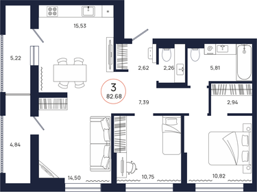 104,3 м², 3-комнатная квартира 9 900 000 ₽ - изображение 80
