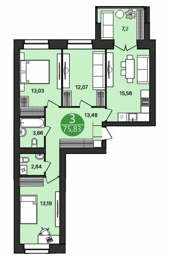 75,8 м², 3-комнатная квартира 7 789 100 ₽ - изображение 1
