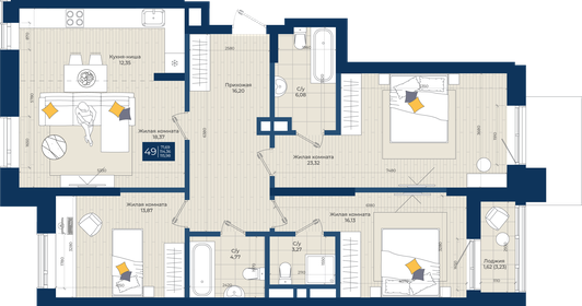 Квартира 116 м², 4-комнатная - изображение 1