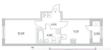 Квартира 33 м², 1-комнатная - изображение 1