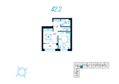 44,9 м², 1-комнатная квартира 5 450 000 ₽ - изображение 21