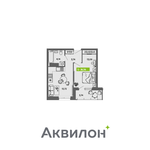 36,6 м², 1-комнатная квартира 5 456 068 ₽ - изображение 1