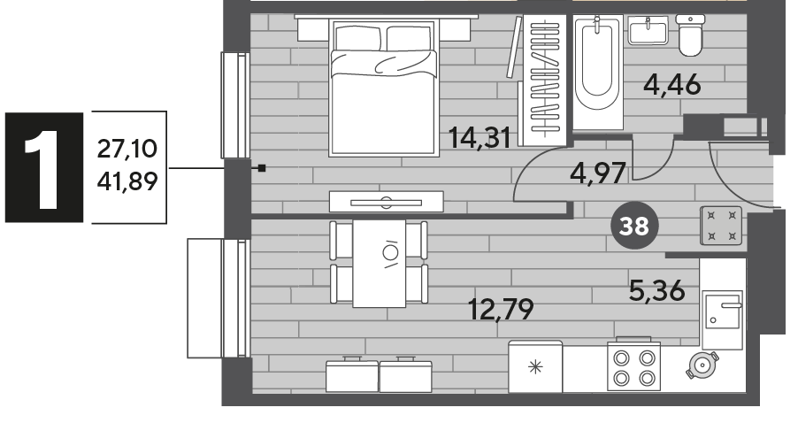 41,9 м², 1-комнатная квартира 5 831 088 ₽ - изображение 1