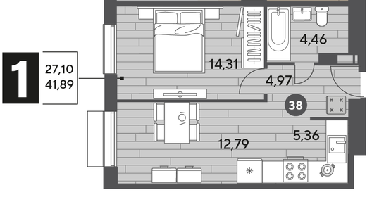 41,9 м², 1-комнатная квартира 5 856 222 ₽ - изображение 56