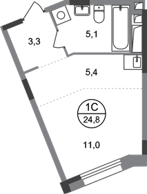 Квартира 24,8 м², студия - изображение 1