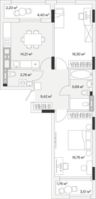 Квартира 69,1 м², 2-комнатная - изображение 1