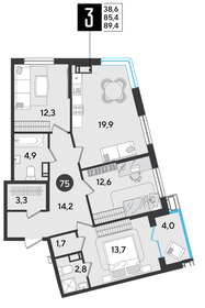 89,3 м², 3-комнатная квартира 12 635 950 ₽ - изображение 25