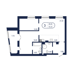 Квартира 73,2 м², 3-комнатная - изображение 1