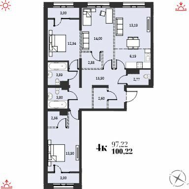 100,2 м², 4-комнатная квартира 16 622 000 ₽ - изображение 1