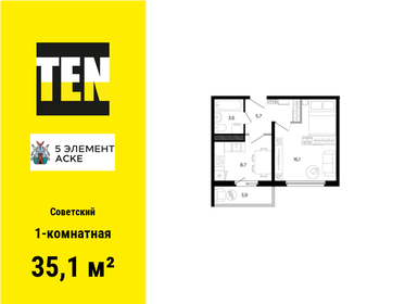 Квартира 35,1 м², 1-комнатная - изображение 1