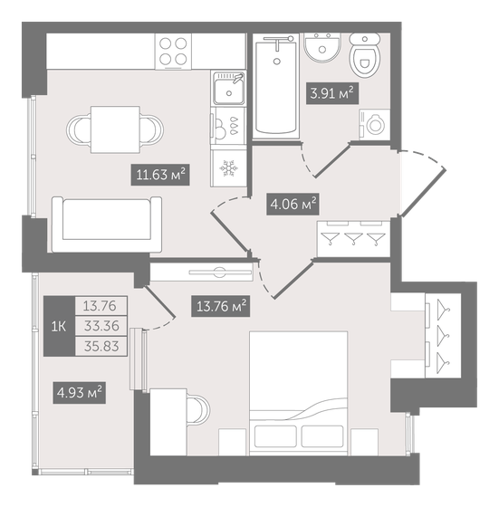 35,8 м², 1-комнатная квартира 19 687 760 ₽ - изображение 1