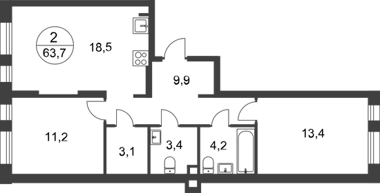 62,6 м², 2-комнатная квартира 17 489 744 ₽ - изображение 57