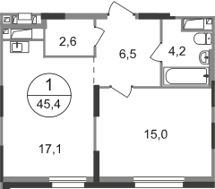 Квартира 45,4 м², 1-комнатная - изображение 1