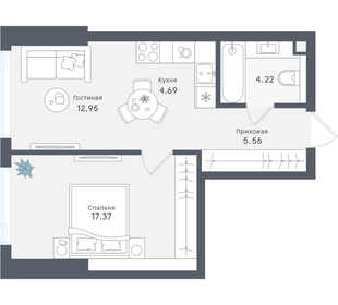 Квартира 44,8 м², 1-комнатная - изображение 1