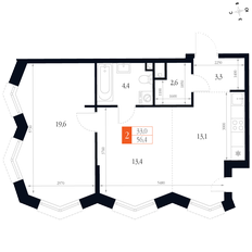 Квартира 56,4 м², 2-комнатная - изображение 2