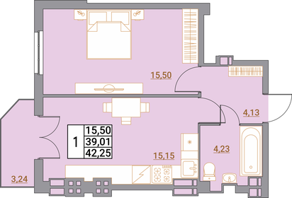 Квартира 42,4 м², 1-комнатная - изображение 1