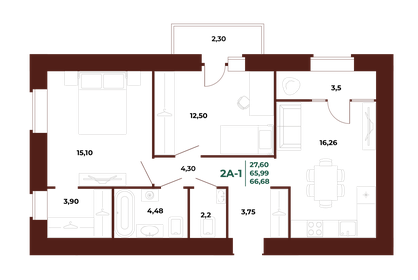 Квартира 66,7 м², 2-комнатная - изображение 1