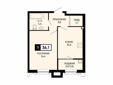 Квартира 36,1 м², 1-комнатная - изображение 1