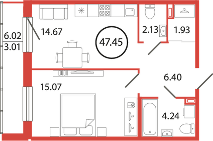 Квартира 47,5 м², 1-комнатная - изображение 1