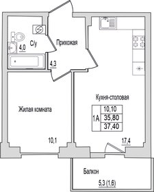 Квартира 37,4 м², 1-комнатная - изображение 1