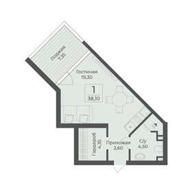 Квартира 38,1 м², 1-комнатные - изображение 1