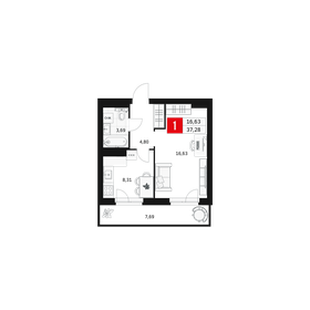 Квартира 37,3 м², 1-комнатная - изображение 1