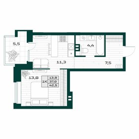 Квартира 37 м², 1-комнатная - изображение 1