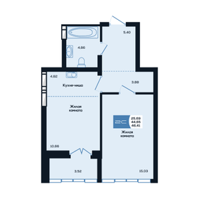 Квартира 46,4 м², 2-комнатная - изображение 1
