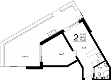 Квартира 75,5 м², 2-комнатные - изображение 1