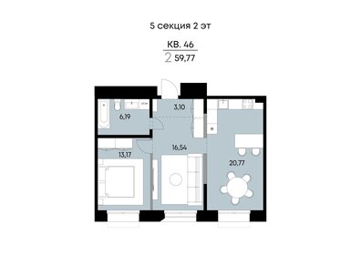 Квартира 59,8 м², 2-комнатная - изображение 1