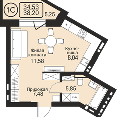 Квартира 34,5 м², 1-комнатная - изображение 3