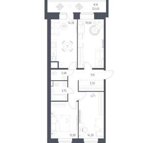 Квартира 74,2 м², 3-комнатная - изображение 1