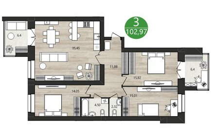Квартира 103 м², 3-комнатная - изображение 1