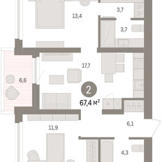 Квартира 67,4 м², 2-комнатная - изображение 2