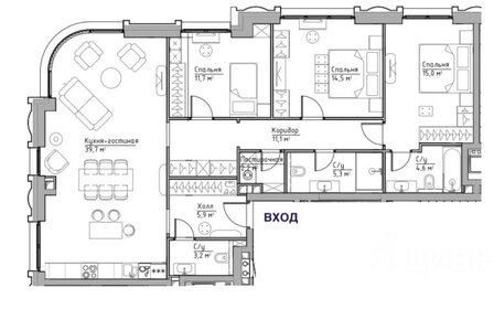 Квартира 113 м², 4-комнатная - изображение 1
