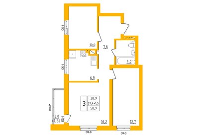 Квартира 59,4 м², 3-комнатная - изображение 1