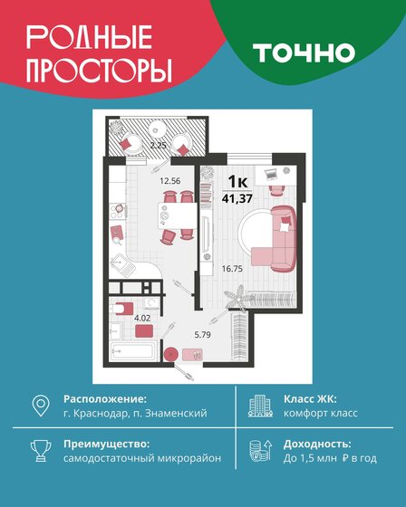 42 м², 1-комнатная квартира 5 900 000 ₽ - изображение 92