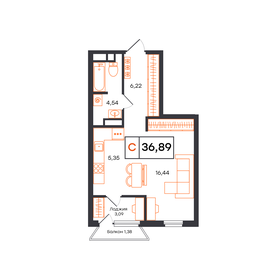Квартира 36,9 м², студия - изображение 1