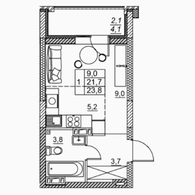 Квартира 23,8 м², 1-комнатная - изображение 1